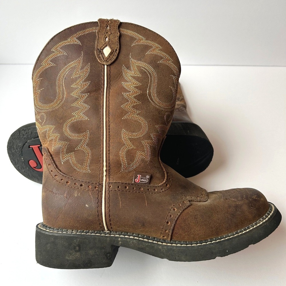 Justin Gypsy Inji Western Boots Womens 9.5B Aged Bark Brown Leather Round L9909